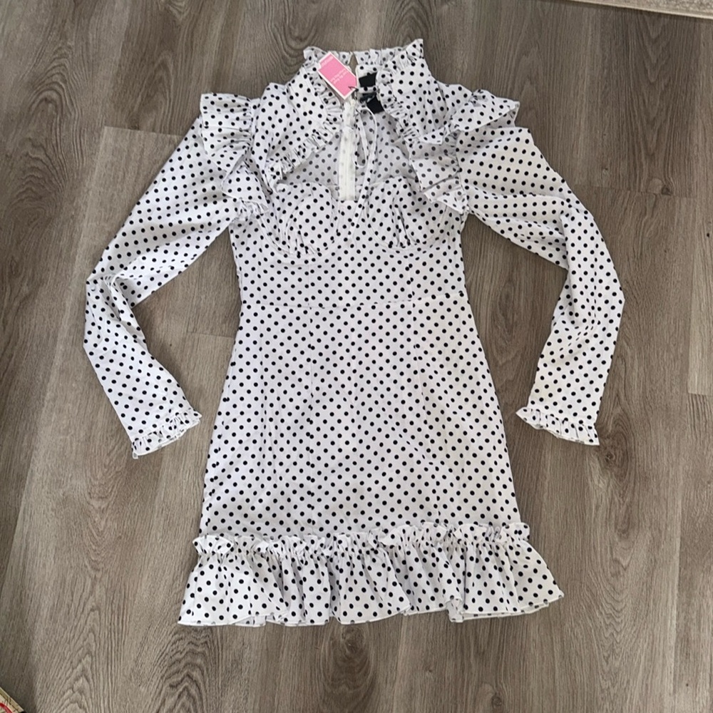PrettyLittleThing White & Black Polka Dot Mini Dress